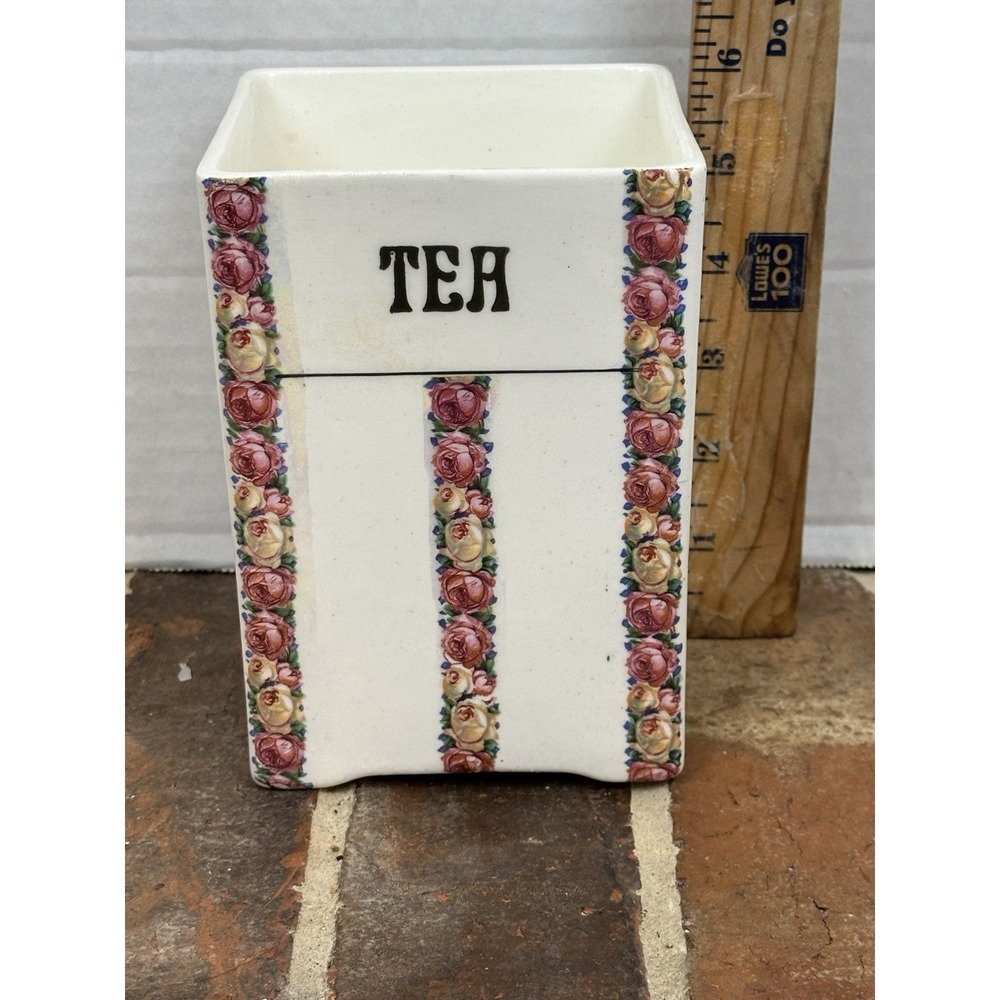 Vintage Porcelain Canister Tea Roses 20's-40's Cottagecore Farmhouse Country